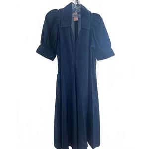 NEW DIZZY-LIZZIE women's savannah puff sleeve denim midi dress in vintage indigo